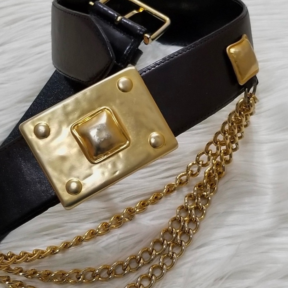 Simply Fabulous Wide Black and Gold Chain and Leather Belt